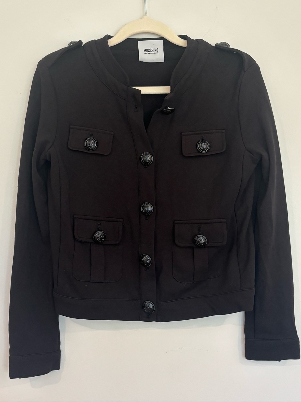 Vintage Moschino Cheap and Chic Black Military Utility Ponte Jacket S 4 6